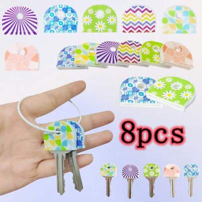 8pcs Silicone Key Cap Set, 6 Color Patterns, Colorful Coded Key Organizer, Suitable For Home, Office, Anti-Slip Key Protector Covers, Floral Design Silicone Key Tags,Women's Day,Travel Essentials,Wedding Favours,Y2k,Bedroom,Car Accessories Women,Kitchen Decor,Beach,Summer,Vacation,Holiday,Travel Essential,Going Out Tops,Household Items