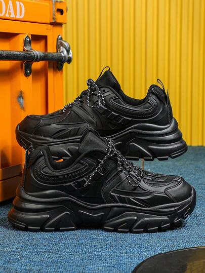 Giày thể thao nam màu đen, thời trang và thoải mái, thích hợp đi bộ ngoài trời, giày buộc dây công sở đế dày, giày sneaker cổ thấp thoáng khí kiểu retro, giày thể thao đa năng cho nam giới, hoàn hảo làm quà tặng trong các dịp lễ.