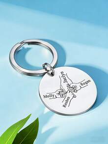 1pc Personalized Stainless Steel Family Surname Keychain, Customized Name Engraved Heart Shaped Gift, Suitable For Father's Day, Mother's Day Or Special Occasions, Customized Name Option, Minimalist Style Family Gift, Suitable For Men And Women, Customized Name Round Pendant Keychain, Pet Accessories Gift, Stainless Steel Jewelry, Couple Gift, Valentine's Day Gift, Birthday Gift, Anniversary Gift - Multicolor - View 4