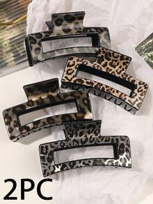 1/2/4pcs Leopard Print Hair Claw Clips, Shiny Minimalist Square Hair Clutches, Daily Casual Wear Hair Catcher Clip, School Stuff Fall Winter Women Vacation Outfits Flower Hair Jaw Clip (Random Colors) - Multicolor - View 6