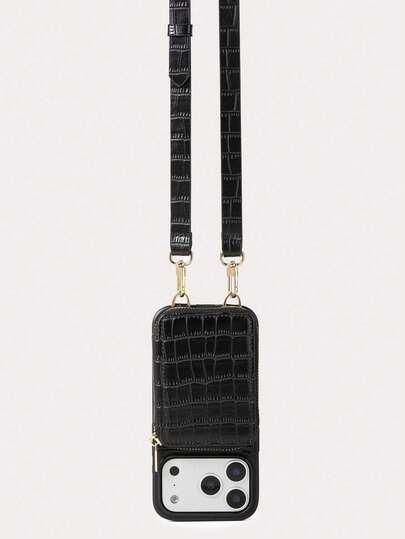 1pc Crocodile Embossed Detachable Wallet Phone Case With Card Slots, Adjustable Strap, Large Capacity Storage, Luxury Quilted Faux Leather Cover Compatible With Apple 17/16/15/14/13/12/11 And Galaxy S24/S25 Ultra, Crossbody Pouch For Women