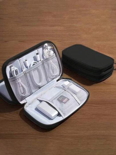 1pc Double-Layer Digital Accessories Storage Bag, Electronic Organizer Travel Universal Cable Organizer Pouch, Suitable For Phone, Data Cable, Coin, Jewelry, Classified Storage, Power Bank, Mouse, Charger, Data Cable, Hard Drive Case, Protective Cover, Storage Bag, Earphone Bag, Travel Packing Pouches
