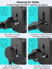 phenomdom 五合一旅行充电器，通用旅行适配器插头，2个Type-C 3A + 2个USB 2.4A快充端口，墙式充电器交流电源插头转换器，适用于美国、欧盟、英国、澳大利亚，USB充电器 - 黑色 - 查看 6