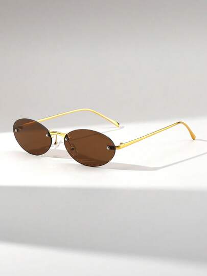 1 Pair Women's Oval Frameless Metal Leg Vintage Versatile Street Style High Quality Fashion Fashion Glasses