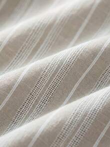 Men's Refreshing Linen-Feel Striped Shirt, Apricot White Striped Top, Minimalist Aesthetic Short Sleeve Shirt, Exquisite Cooling Summer Clothing - Multicolor - View 5