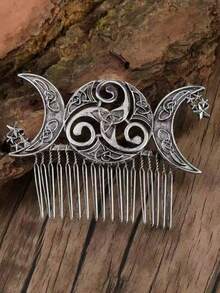 1件复古维京凯尔特发梳 - 优雅的月亮和星星设计发夹 - 神秘仙女发饰，适合女孩，发饰礼品梳，侧梳，婚礼，发饰 - 彩色 - 查看 5