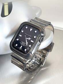 1PC Unisex Sport & Fashion Black Silicone Watch Strap With Watch Case Compatible With IWatch 38mm 40mm 41mm 42mm 44mm 45mm 46mm 49mm,Men Women Simple Transparent Silicone Watch Band Compatible With Apple Watch Series Ultra 3/2/1 11 10 9 8 7 SE3 6 5 4 3 2 1 - Black - View 4