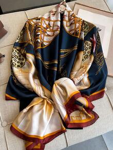 1条印花仿丝围巾，女士披肩，适合沙滩、防晒、空调天气，时尚百搭 - 彩色 - 查看 6