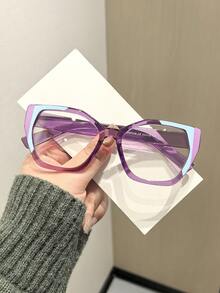 1 PC Women's Polycarbonate Bohemian Retro Color-Blocked Cat-Eye Glasses Frame For Office Work And Daily Reading With Glasses Box - 彩色 - 查看 10
