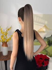 爪形马尾假发，棕色，26英寸长，直发，耐热纤维合成马尾假发，适合女士派对和日常佩戴。 - 棕色 - 查看 20