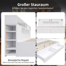 Daybed, Baby Bed, 90*200 Cm, Single Bed, Multifunctional Bed With Drawers, Shelves And Compartments, With Storage, Mattress Not Included - White - View 6