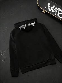 Men's Y2K Letter Print Zip Hoodie / Cargo Pants Streetwear Oversized Pullover And Joggers - 黑色上衣 - 查看 4