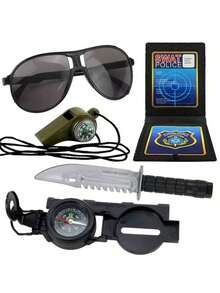 小型沉浸式角色扮演装备包：包含炫酷眼镜、逼真特警徽章、带指南针的战术哨子、透明玩具和便携式多功能指南针，5 件实用物品，提升角色扮演乐趣。 - 彩色 - 查看 2