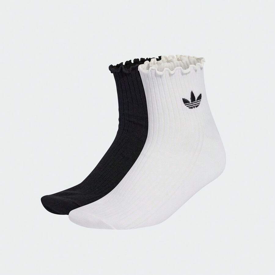 Adidas Originals 2双男女通用荷叶边1/4踝袜，折扣套装 KD8367 - 黑與白 - 查看 1