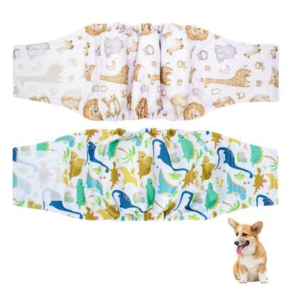 2 piezas de pañales reutilizables para perros machos, pañales para cachorros suaves y transpirables con estampados adorables, cintura ajustable para incontinencia, cuidado posterior a la cirugía y entrenamiento en interiores