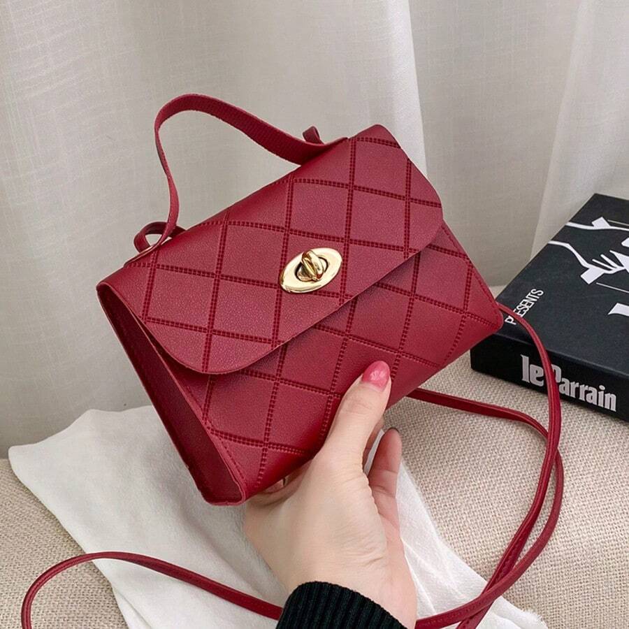 2025 New Fresh & Youthful Rhombus Embossed Small Square Shoulder Bag, Crossbody Bag, Wholesale Women Handbag - Burgundy - View 1