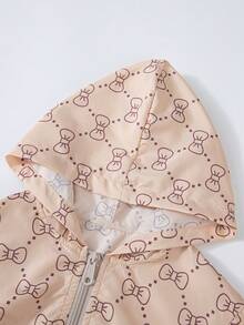 女童甜美连帽长袖外套，蝴蝶印花，收腰设计，弹性袖口，春夏秋季百搭休闲装 - 杏色 - 查看 5