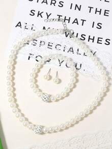 4pcs Elegant Versatile Faux Pearl Necklace, Bracelet, Earrings Set, Alloy Jewelry Suit For Daily, Travel, Party - one-size - View 2