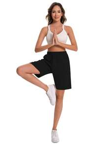 3 Pack Women's Bermuda Shorts High Waist Stretch Knee Length Bottoms Summer Athletic Casual Short With Pockets - 黑色/淺灰/深灰 - 查看 4