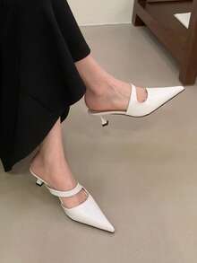 Spring/Summer New Fashion High Heel Mule Shoes For Women, Pointed Toe Slip-On Sandals, Elegant Korean Style Versatile Thin Heel Loafers - White - View 4