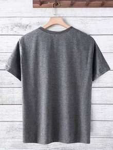 Women's Solid Color Simple Crewneck Short-Sleeved Summer T-Shirt, Daily Wear-Unisex Summer Casual Vintage Cotton Printed T-Shirts For Couples - 深灰色 - 查看 2