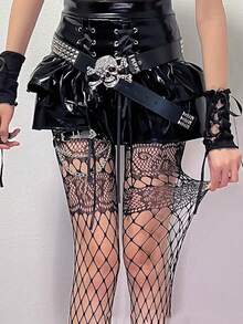 1双复古镂空高街哥特/Emo风渔网袜，性感Y2K坏女孩蕾丝拼接可爱打底裤，2件套分层/渔网灰色镂空+星星印花白色连裤袜，朋克摇滚风长袜，适合派对和庆典 - 彩色 - 查看 8