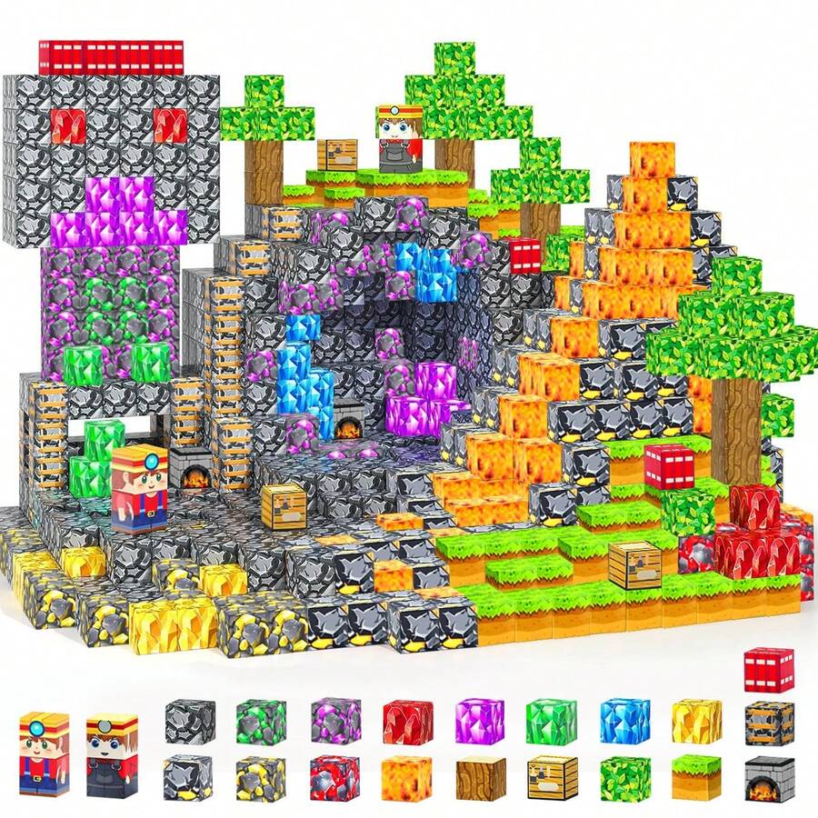 300pcs Magnetic Building Blocks, Magnetic Stacking Cube Toys, Suitable For 3-8 Years Old Children, Can Build Lava Treasure World, STEM Educational Toys, Sensory-Montessori-Autism-Magnetic Toys, Christmas & Birthday Gift For Boys And Girls - Multicolor - View 1