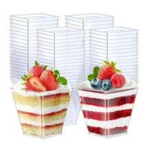 60毫升/120毫升/150毫升/190毫升透明慕斯杯，方形塑料甜点杯，蛋糕冰淇淋布丁杯，适用于生日、派对、婚礼和装饰 - 白色 - 查看 1