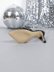 Women's New French Style High Heel Sandals, Sexy Pointed Toe, Rhinestone Decor, Minimalist Open Toe, Versatile Party Stilettos, Black - Black - View 6