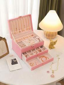 1pc 3-Tier Jewelry Storage Box, Watch Organizer, Earring Holder, Necklace Display, Bracelet Tray, Ring Storage, Large Capacity 3-Layer Jewelry Box With Lock - Kotak perhiasan - View 4
