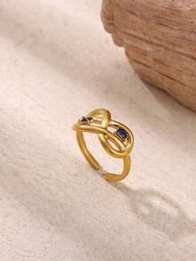 蓝色锆石无限符号戒指，女士不锈钢双层无限符号可调节戒指，结婚首饰，情人节礼物 - 1 - 查看 1