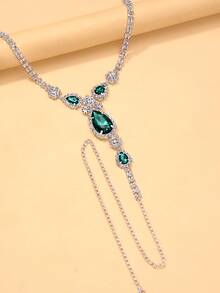 1件水钻水滴形腰链，性感闪亮身体链饰品，女士夜店配饰