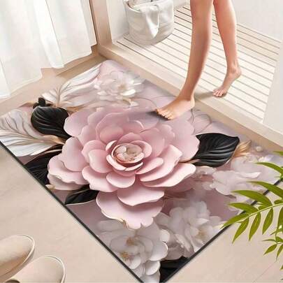 1pc Unique Floral Diatomite Bath Mat, Floor Carpet, Suitable For Bathroom And Toilet