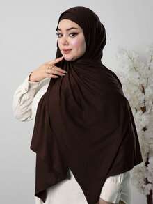 1pc Instant Jersey Hijab With Undercap, Silky Soft Breathable Fabric, Jersey Hijab Al-Amira, Suitable For Daily Wear, Festivals, Prayers, Pilgrimages - Coffee Brown - View 3