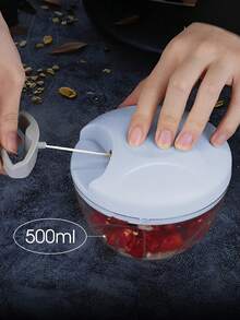 1个便携式手动食物处理器，蔬菜切碎器，蒜姜洋葱绞肉机，适用于蔬菜、水果、坚果、香草（1个蓝色） - 藍色 - 查看 10