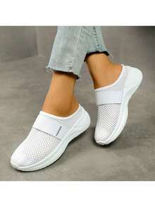 Airy Mesh Slip-On Mule Sneakers – Adjustable Strap Design, Lightweight Cushioned Sole For All-Day Breathable Comfort, Perfect For Casual Daily Errands & Relaxed Outfits - 白色 - 查看 5