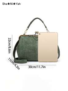 女士复古软皮大容量吻锁便携式单肩/斜挎手机包、手拿包、晚宴包、西班牙风情包、休闲多功能生日礼物、可拆卸肩带、价格实惠 - 軍綠色 - 查看 6