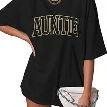Auntie T Shirt Women Oversize Aunt Shirts Cool Aunts Club Short Sleeve Casual Loose Tops - 黑色 - 查看 1
