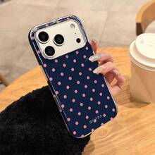 GIIPPA 1pc Cute Pink Polka Dot Phone Case Compatible With IPhone 15/14/13, 1pc Fashionable Brown Polka Dot Phone Case Compatible With IPhone 15/14/13 Pro Max/Plus, Durable Shock-Resistant Full-Body Protection, Slim Fit Design, Suitable For Women And Girls, Item No. 35460, Also Compatible With IPhone 17 Air - Blue - View 5