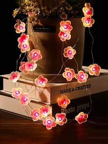 1串暖粉色樱花铜线灯串，10/20/30/50颗LED装饰灯串，粉色樱花仙女灯串，电池供电，适用于情人节、卧室、客厅、花园、婚礼、节日等装饰（不含电池） - 暖光 - 查看 2