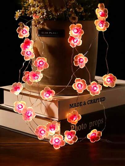 1 Warm Pink Cherry Blossom Copper Wire Light String, 10/20/30/50 LED Decorative Light String, Pink Cherry Blossom Fairy Light String, Battery Powered, Suitable For Valentine's Day, Bedroom, Living Room, Garden, Wedding, Festival And Other Decorations (Excluding Battery)