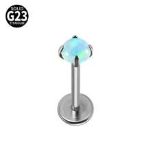 1PC Prong Zirconia G23 Titanium Cartilage Earrings Stud Opal Threadless Helix Ear Tragus Piercing Body Jewelry - Titanium Color - View 17