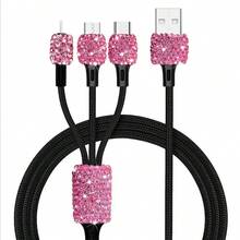 1pc Sparkling Rhinestone Car Charger, Fast Charging USB A/C Type Car Phone Charger, Diamond Adapter, Compatible With 3-In-1 Fast Charging For Car, Retractable Data Cable, Supports Phones, Dashcams, GPS And More, Handmade, Ideal Gift For Men And Women On Holidays/Birthdays - Multicolor - View 39
