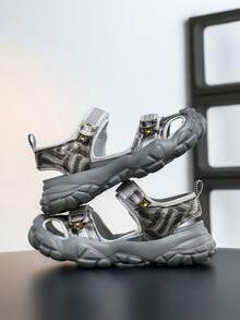 1 Pair Boys' Summer Slide Sandals, Convenient Hook And Loop Design, Non-Slip Breathable Comfortable Children Sandals - Silver - View 6