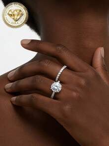 女士订婚戒指，星空圆环戒指，3.7克925纯银，2克拉莫桑石，波西米亚宫廷风格，适合订婚、求婚、结婚纪念日、情人节等场合，附赠莫桑石证书和精美礼盒