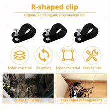 100pcs R-Type Cable Management Clips, Adjustable Wire Fasteners, Household & Commercial Use Anti- Cable Organizers, Sturdy, Keeps Desk & Wall Cables Tidy - Black - View 2