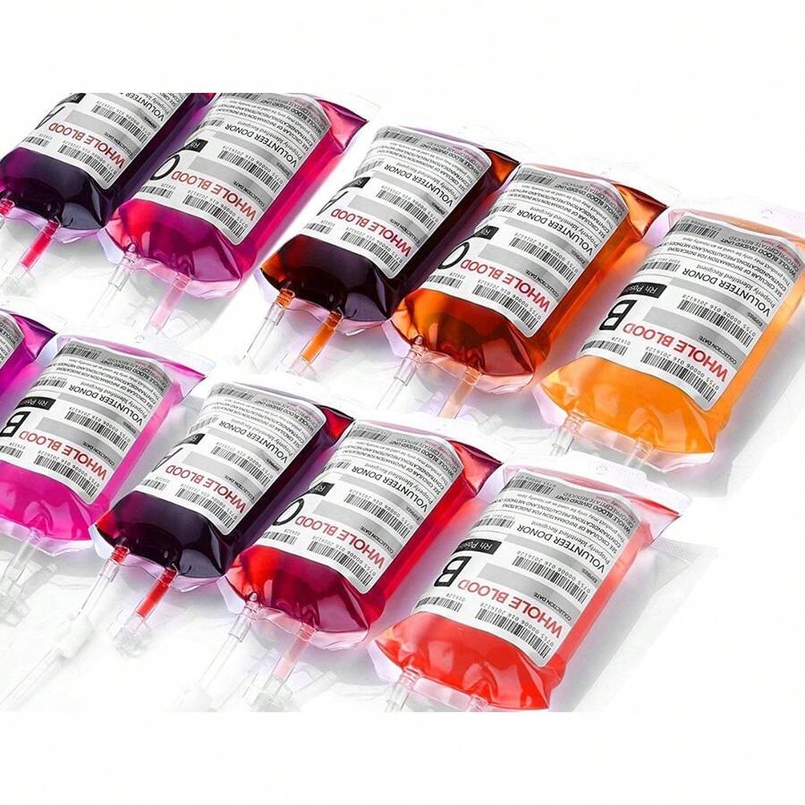 Blood Bags For Drinks, 10 IV Bags For Halloween Party Decoration, Reusable Drink Pouch For Live Blood Of Theme Parties, Masquerade,Vampire,Zombie,Nurse Graduation Party Props - 25 個袋子/標籤/夾子 + 1 個幫浦 + 1 個注射器 - 查看 1