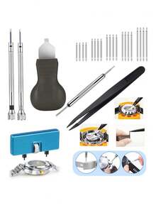 1 Set Uhrenarmband Reparatur Werkzeug-Kit, inklusive doppelköpfiger Armband Lochzange, Schraubendreher, Gehäuseöffner, Hebeleisen, Pinzette, Federstege, mit Aufbewahrungstasche, Uhrenarmband Demontage Werkzeugsatz, ideales Valentinstags-Geschenk für Uhrenliebhaber - Schwarz - Übersicht 4