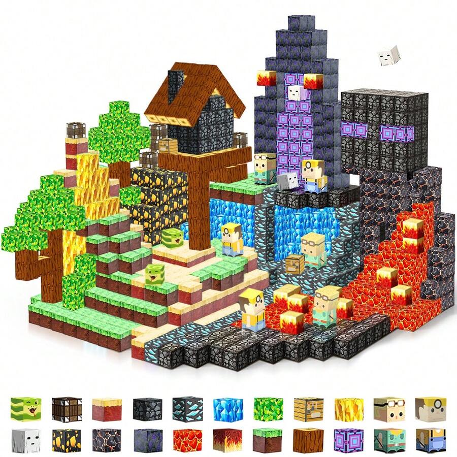 300/500 Stück Magnetische Bauklötze Set, Lavason Wald Welt Blöcke, MINT Bildungslernspielsachen, Hilfreich für die Entwicklung der Hands-On Fähigkeit, Magnetische Würfel Bauklötze Spielzeug, Geeignet als Geschenk für Feiertage oder Geburtstage - MINT Sensorisches Spielzeug für Erwachsene - Verschiedenfarbig - Übersicht 1