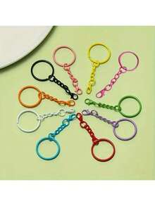 5/10/20/30件套彩色钥匙扣套装，金属圆形开口钥匙圈带龙虾扣，工艺吊坠DIY配件